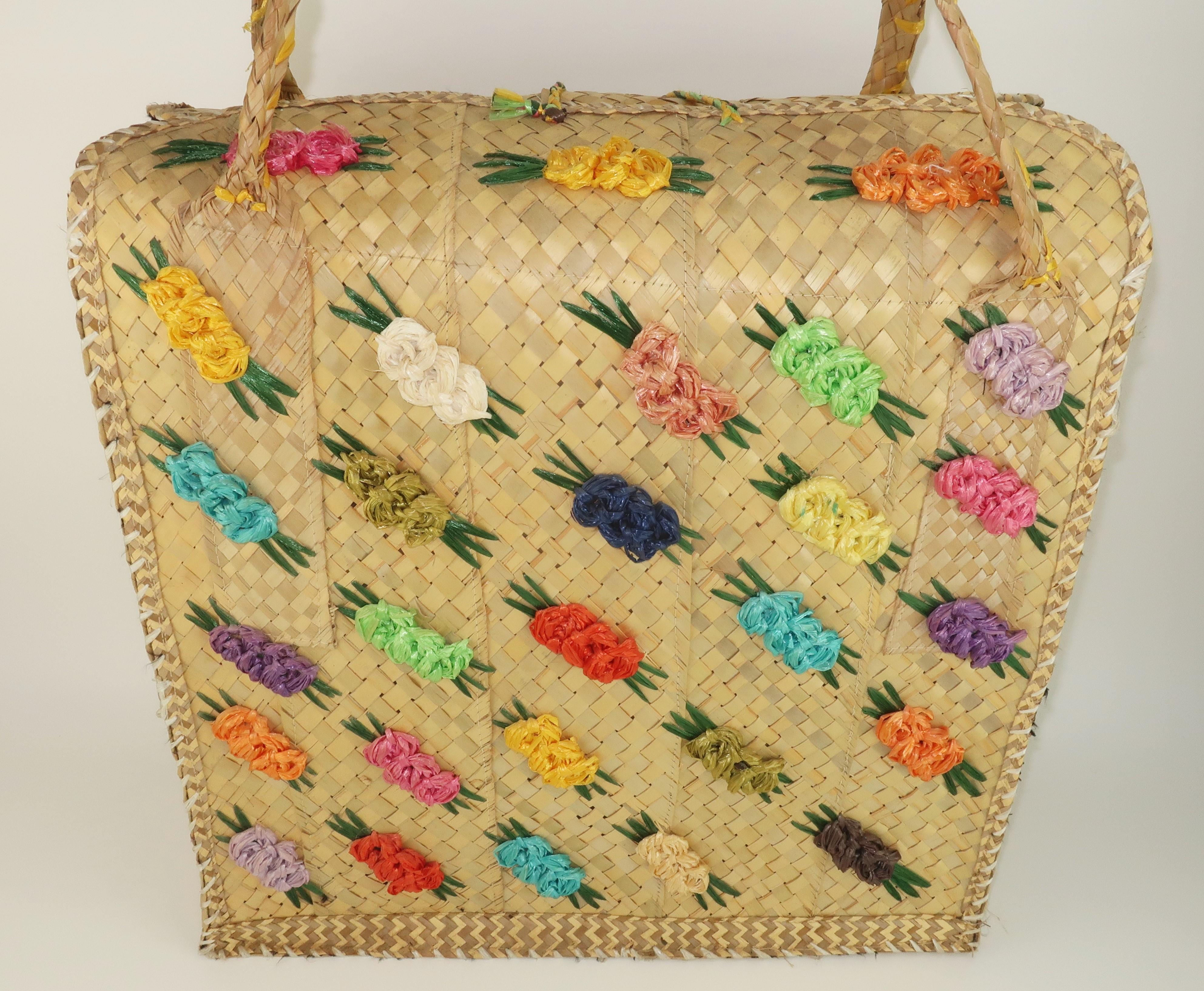 Vintage Strandtasche aus Stroh Tote Handtasche (Braun) im Angebot