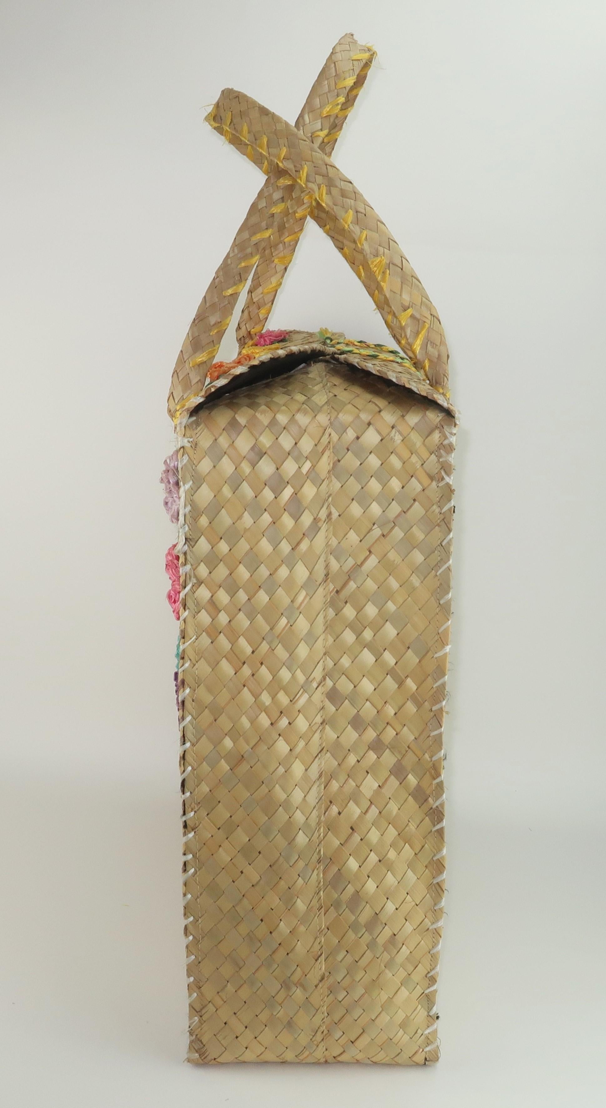 Vintage Strandtasche aus Stroh Tote Handtasche im Angebot 1