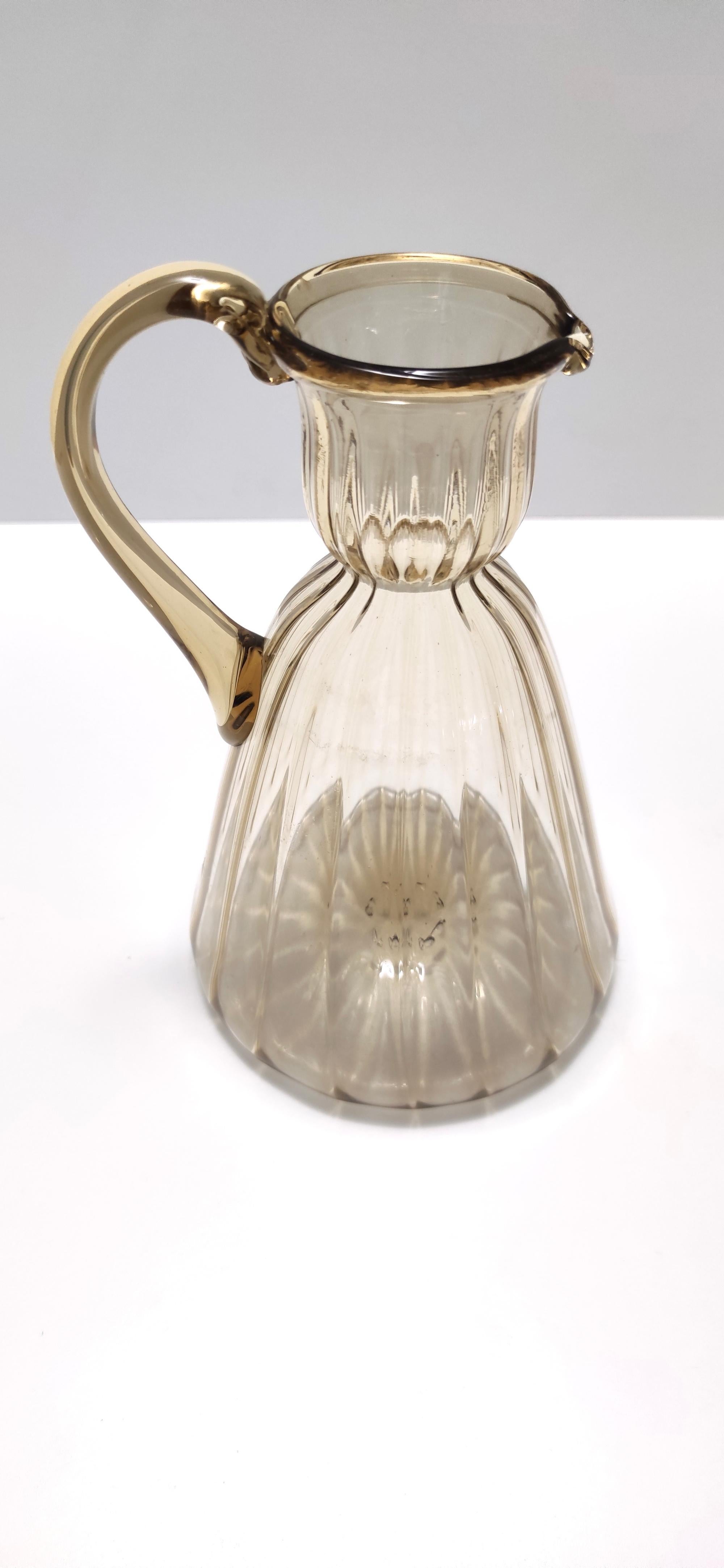 Mid-Century Modern Vintage Straw-Colored Glass Pitcher Vase Ascribable to Vittorio Zecchin, Italy For Sale