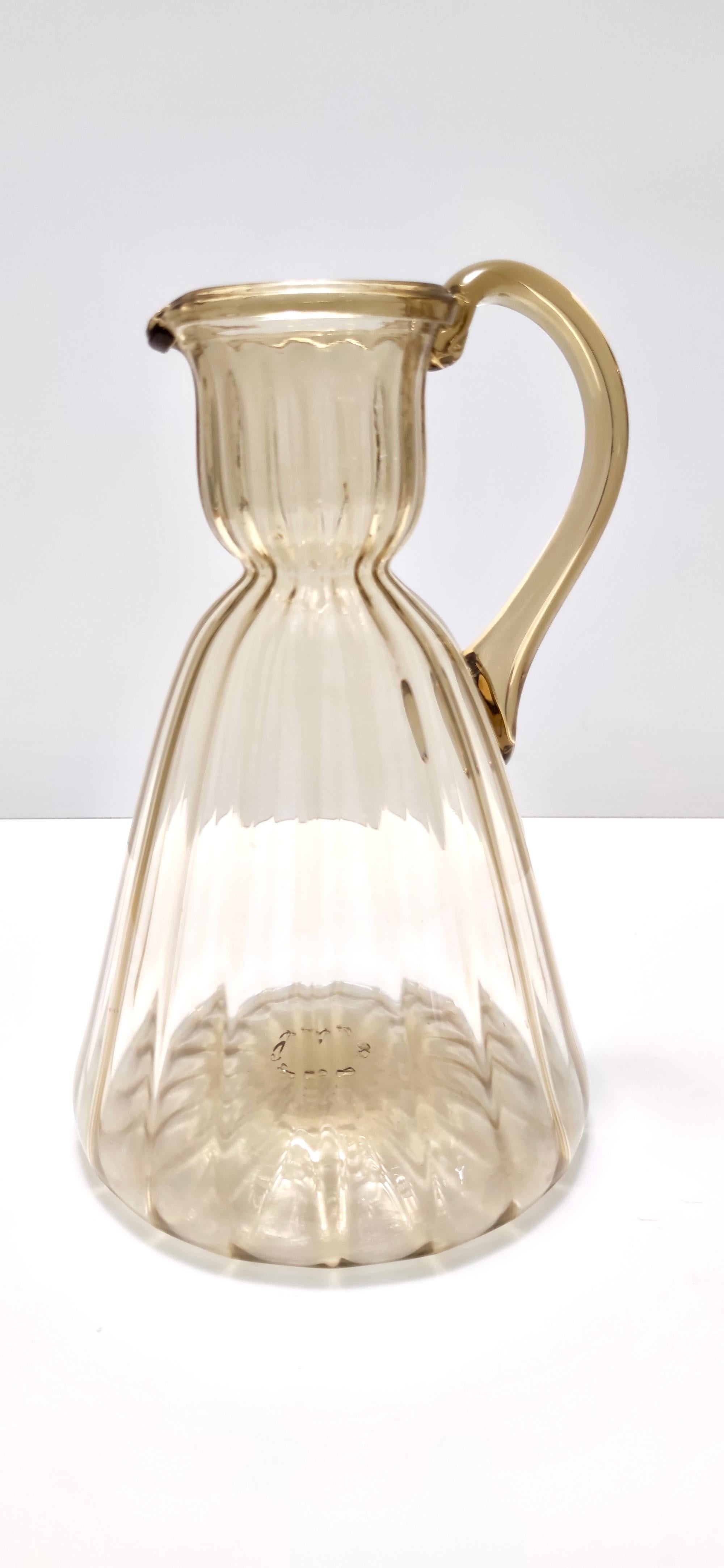 Early 20th Century Vintage Straw-Colored Glass Pitcher Vase Ascribable to Vittorio Zecchin, Italy For Sale