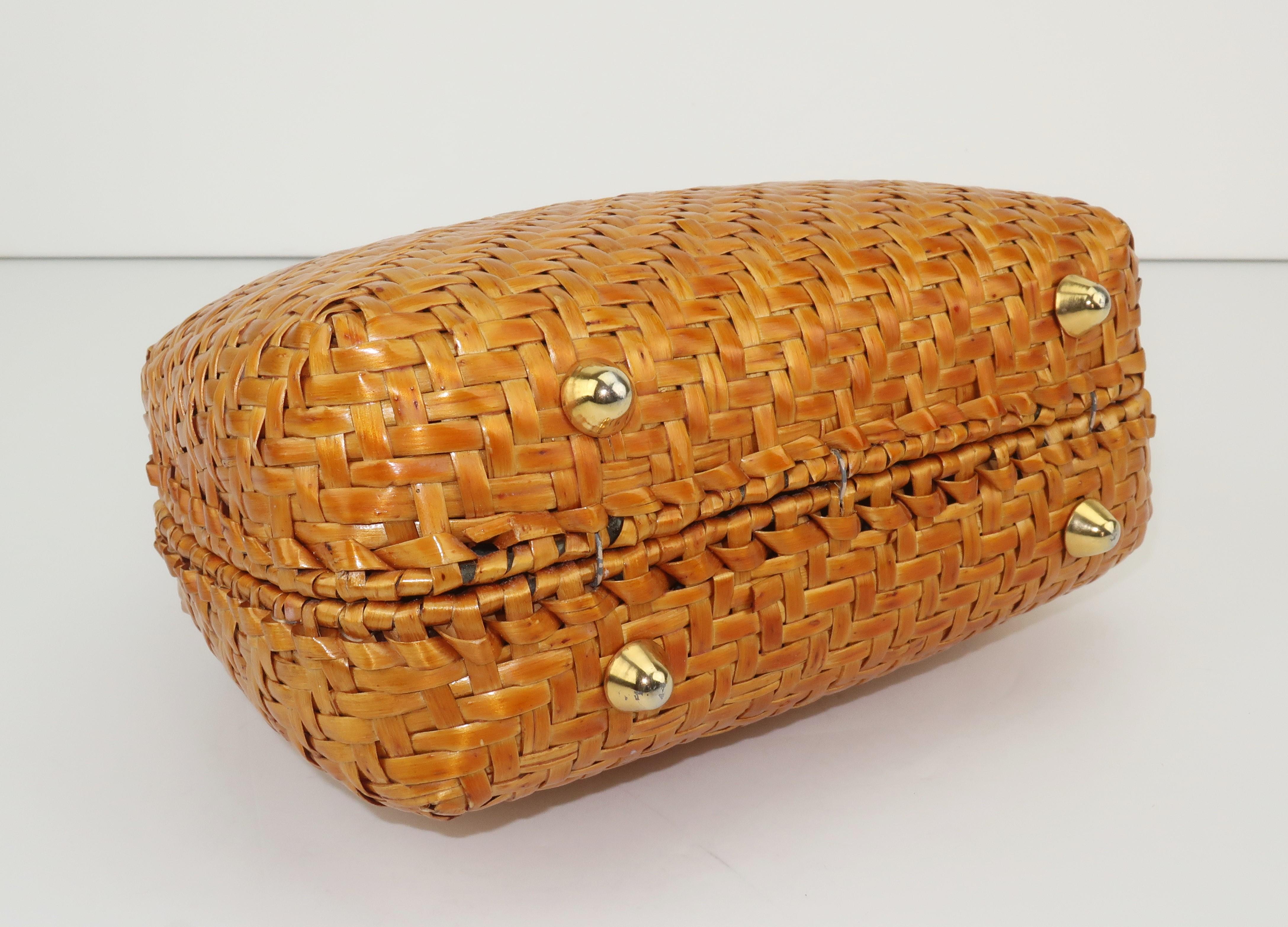 Vintage Straw Handbag With Gold Handles 2