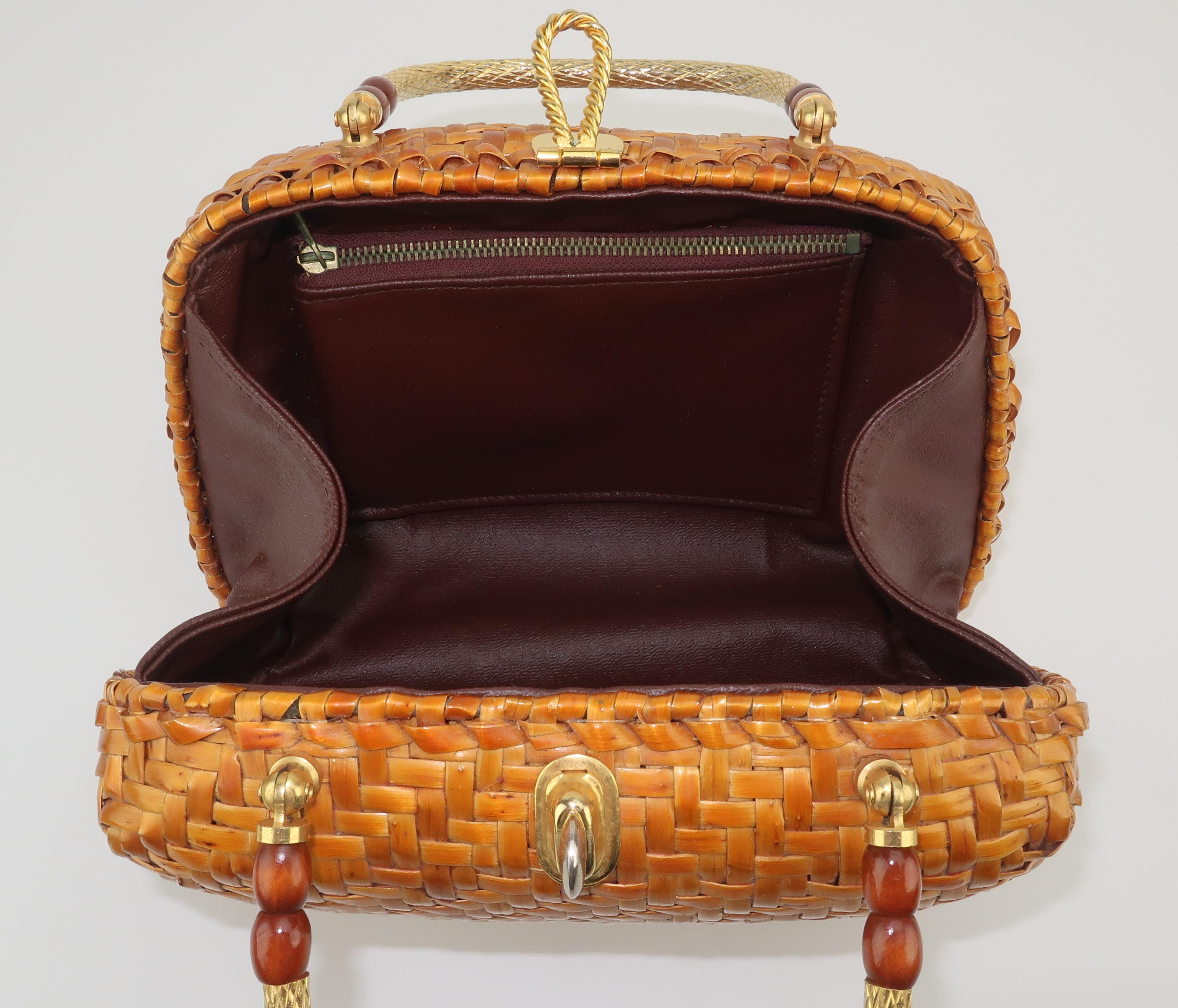 Vintage Straw Handbag With Gold Handles 5