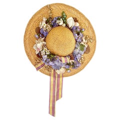Vintage Straw Hat with Ribbon and Flowers