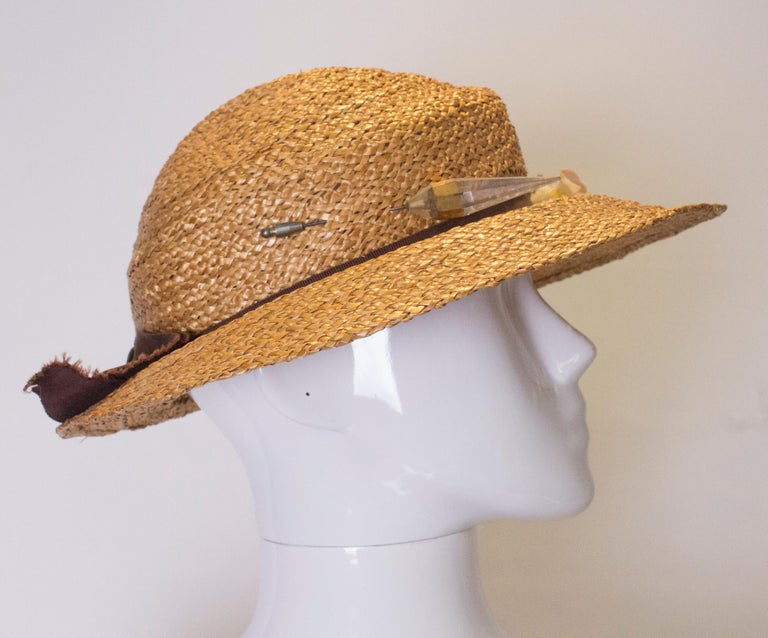 Vintage Straw Hat with Ribbon In Good Condition For Sale In London, GB