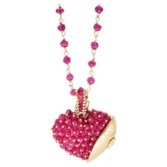 Vintage Strawberry Heart 50 Carat Faceted Ruby Beads Necklace 14 Karat Gold