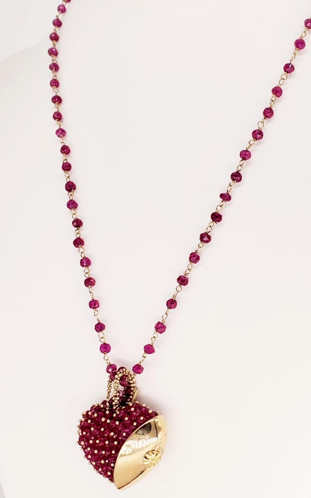 Rough Cut Vintage Strawberry Heart 50 Carat Faceted Ruby Beads Necklace 14 Karat Gold