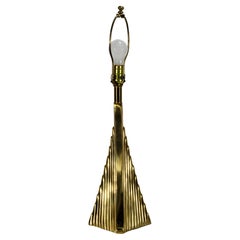 Lampada da tavolo in ottone con grattacielo in stile Art Deco Streamline d'epoca