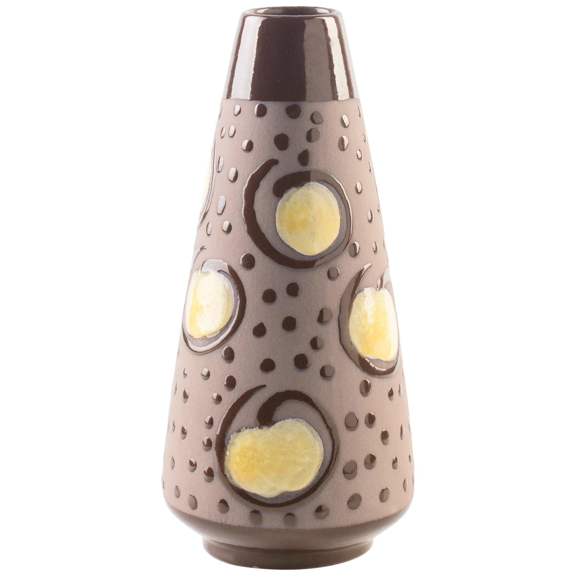 Vintage Strehla Brown and Yellow Vase, Germany, Mid-20th Century For Sale