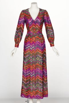 Vintage Striking  Red Purple Green Metallic Maxi Dress