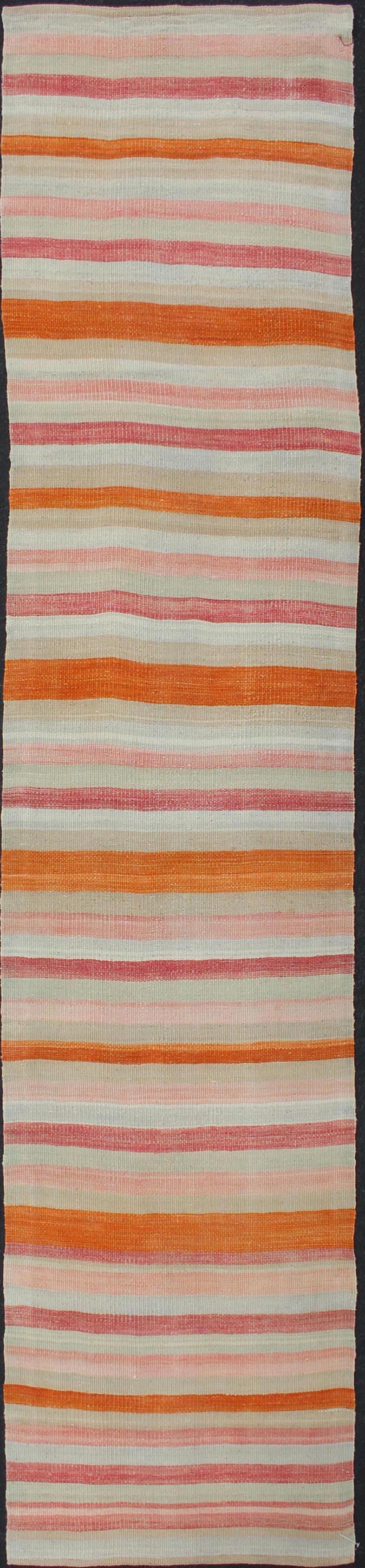 Vintage Stripe Turkish Kilim Runner in Multi Colors With Stripes In Excellent Condition For Sale In Atlanta, GA
