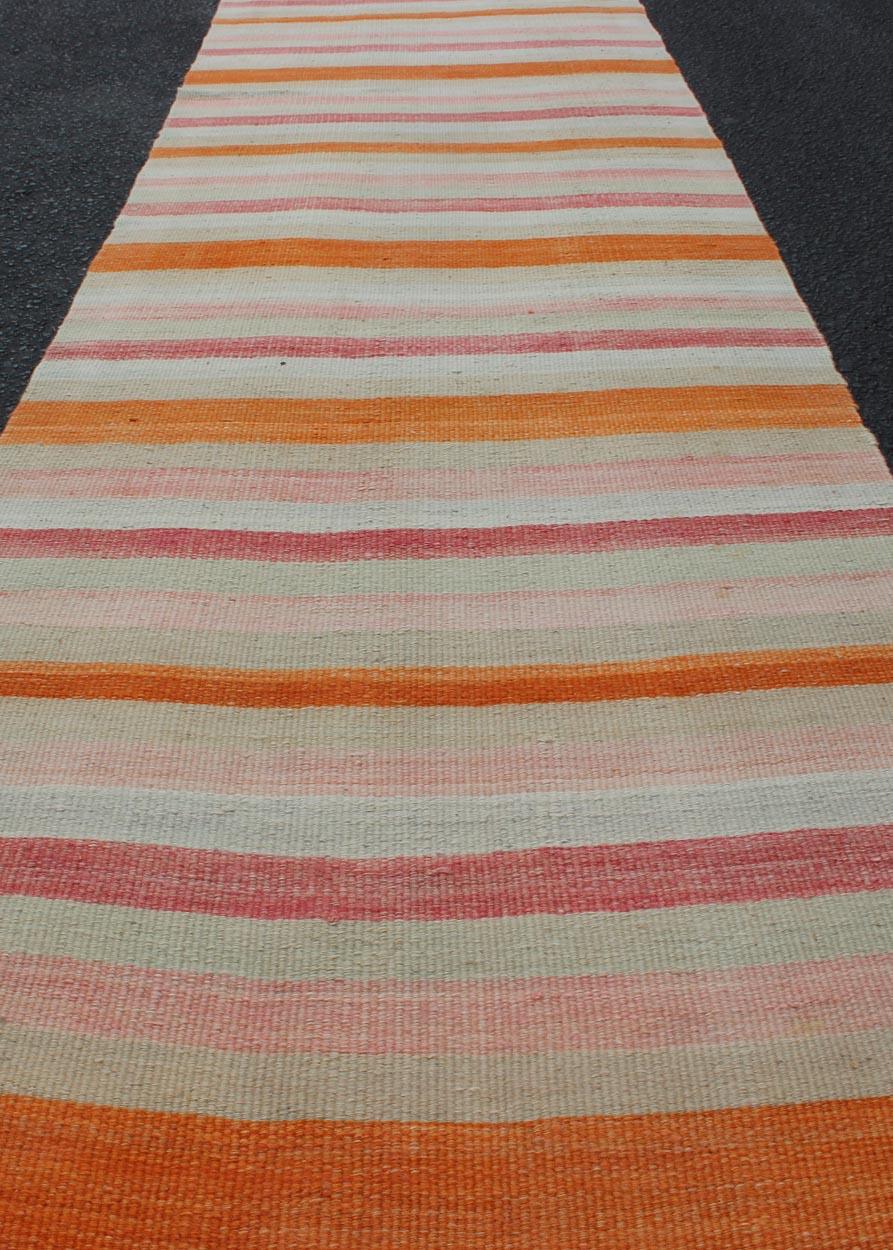 20th Century Vintage Stripe Turkish Kilim Runner in Multi Colors With Stripes For Sale
