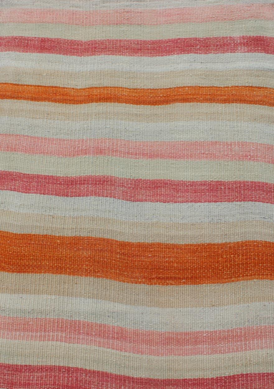 Wool Vintage Stripe Turkish Kilim Runner in Multi Colors With Stripes For Sale