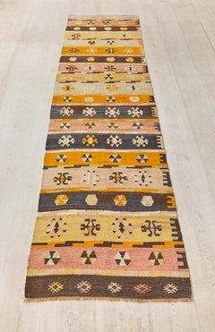 Vintage Striped Anatolian Runner with Geometric Shapes, Turkey, 20th Century