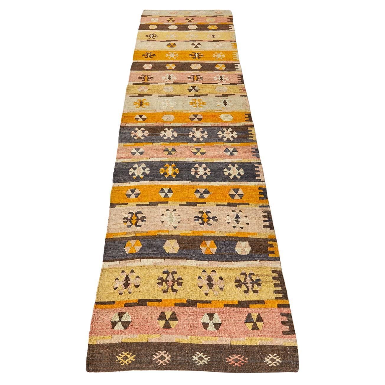 Vintage Striped Anatolian Runner with Geometric Shapes, Turkey, 20th Century For Sale