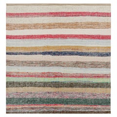 Alfombra kilim vintage de lana a rayas beige, marrón y multicolor by Rug & Kilim
