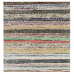 Alfombra kilim vintage de lana a rayas beige, marrón y multicolor by Rug & Kilim