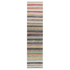 Vintage gestreifter beige-brauner und mehrfarbiger Woll-Kilim-Teppich von Rug & Kilim