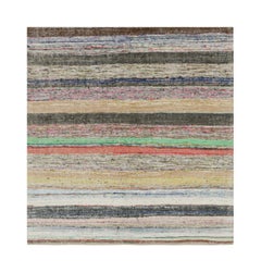 Tappeto Kilim in lana vintage a righe beige, marrone e multicolore di Rug & Kilim