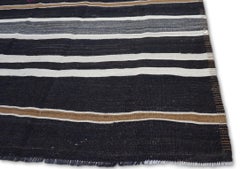 Vintage Striped Charcoal Brown Ivory Wool Kilim Rug 6'4''x10'5''