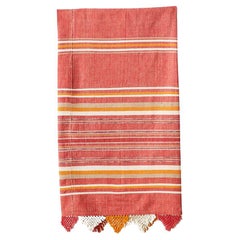 Vintage Striped Cotton Throw with Fringes in Red and Orange, USA, 20th Century