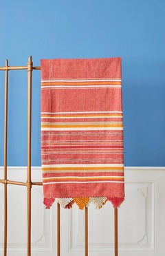 Vintage Striped Cotton Throw with Fringes, USA 20th Century