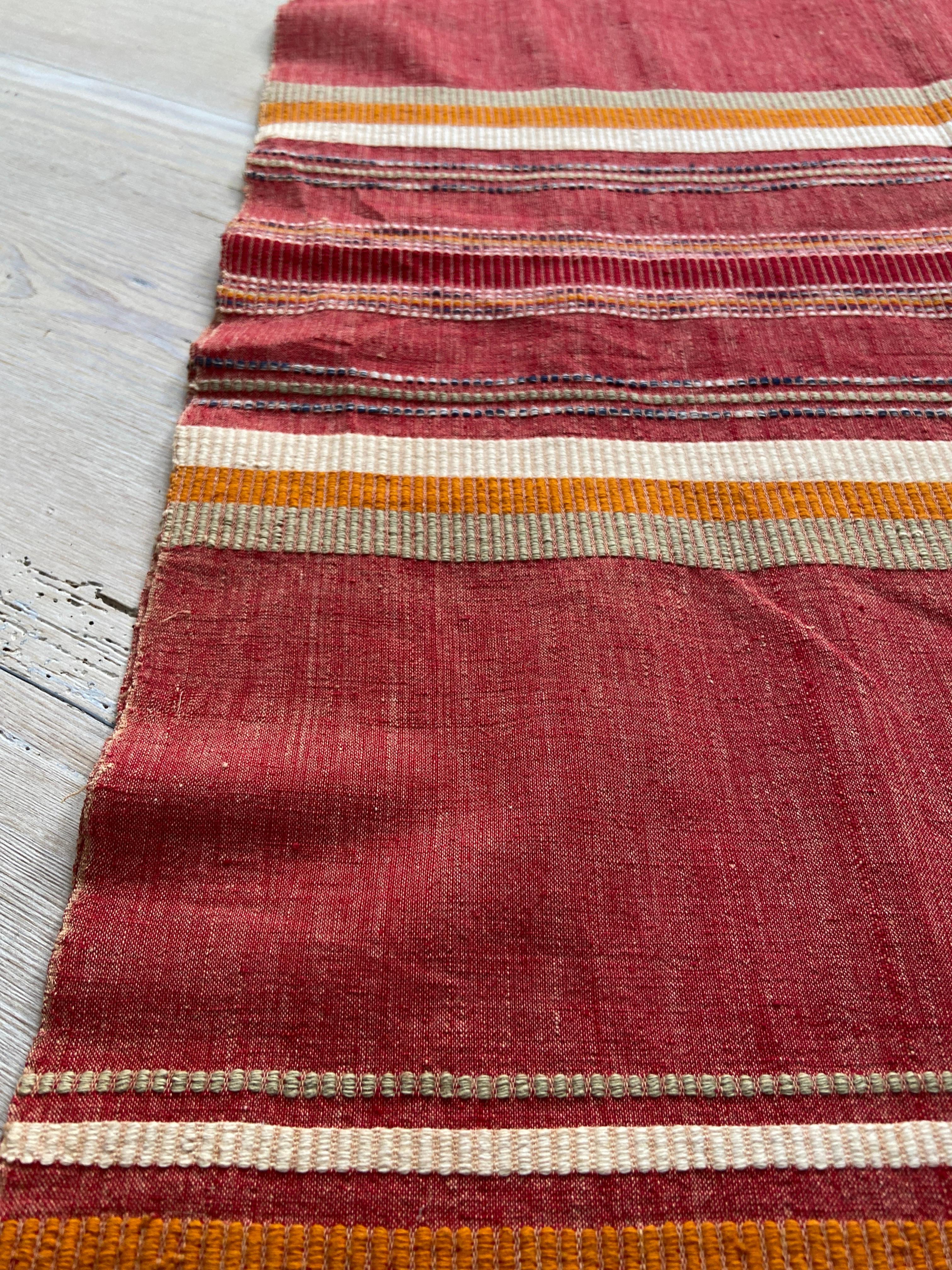 Vintage Striped Cotton Throw with Fringes, USA 20th Century In Good Condition For Sale In Copenhagen K, DK