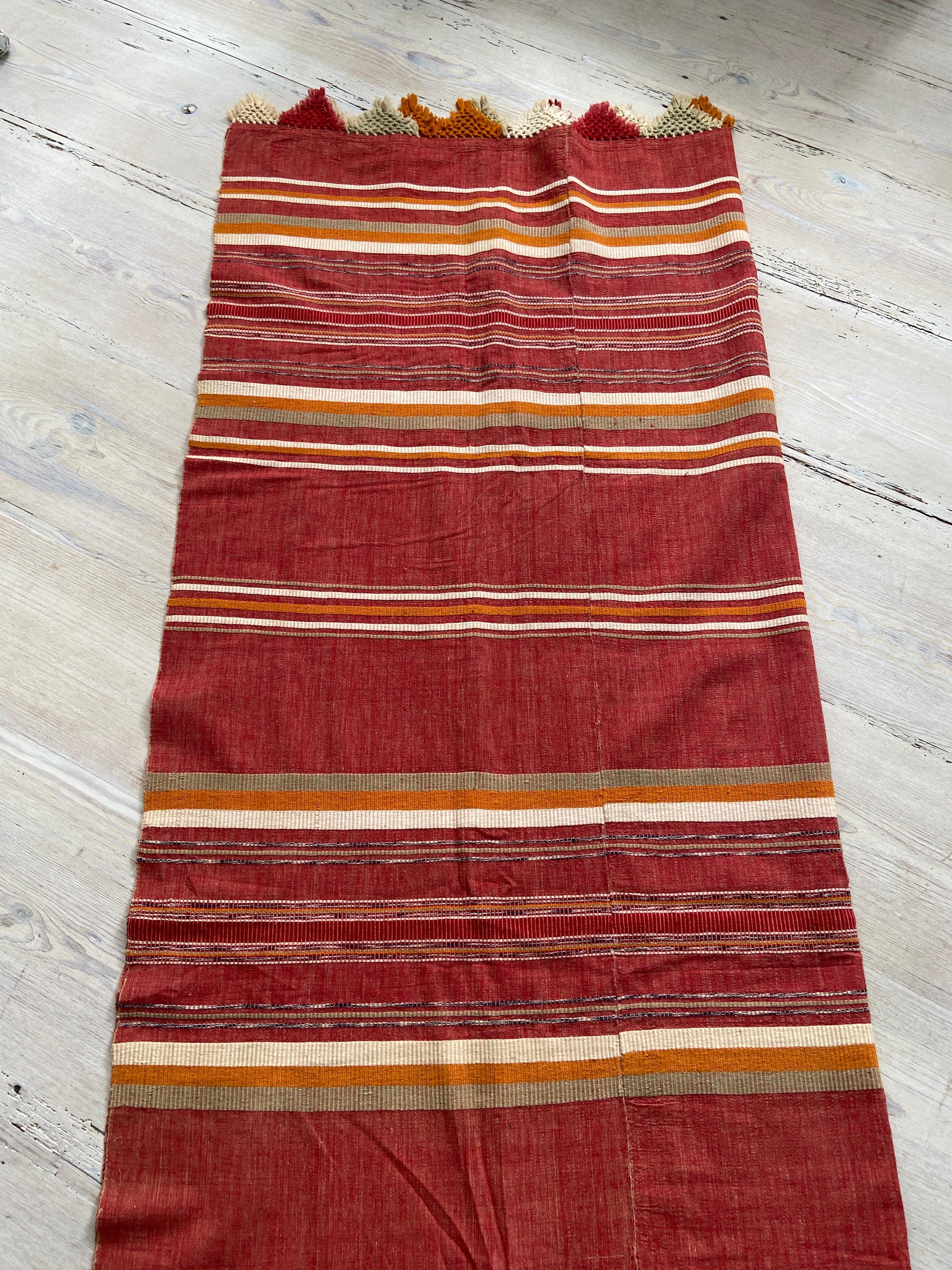 Vintage Striped Cotton Throw with Fringes, USA 20th Century For Sale 1