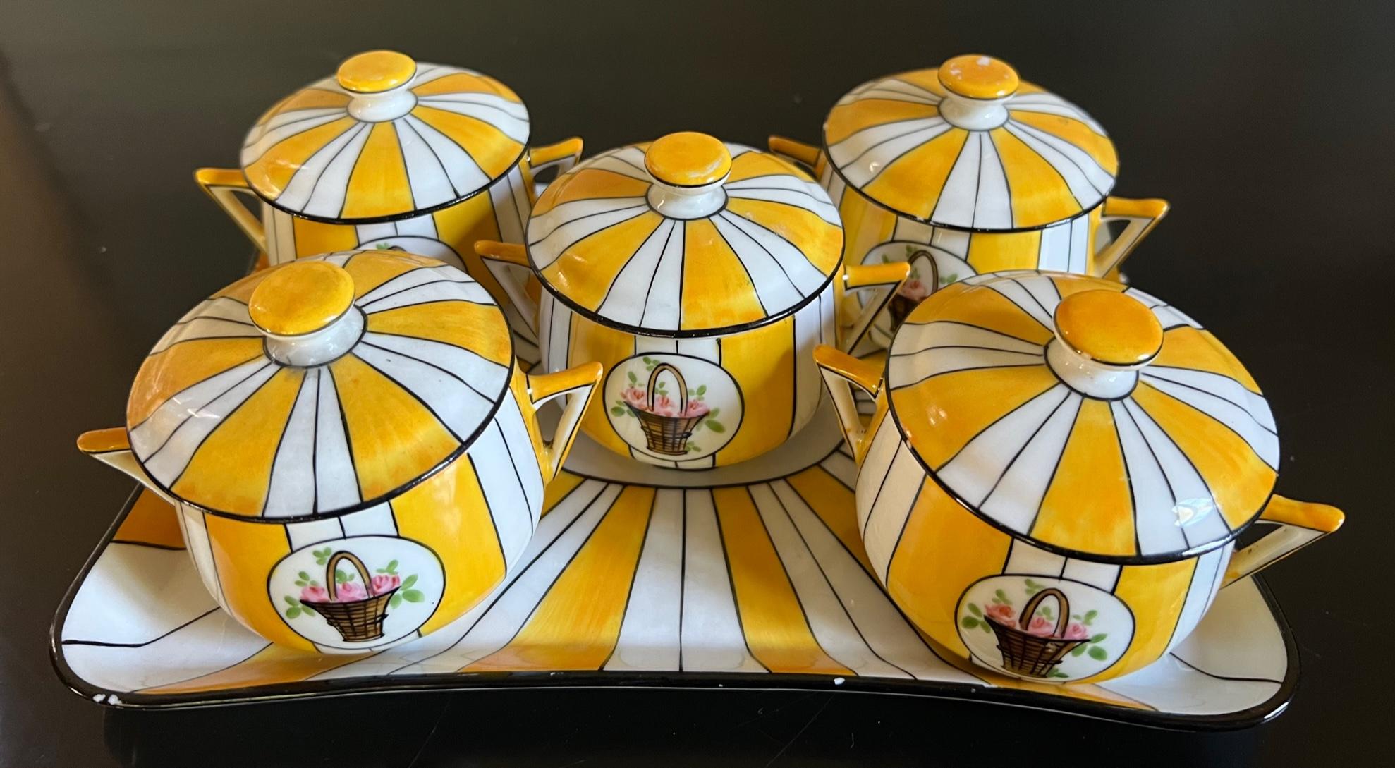 Vintage Striped Cream Pot / Dessert Set With Tray by Limoges For Sale 2