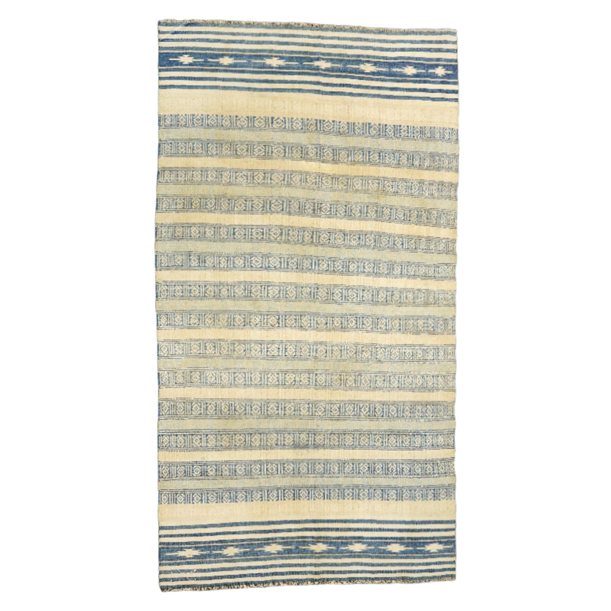 Vintage Striped Dhurrie Runner Rug in Blue and Beige Tones  Rug & Kilim For Sale