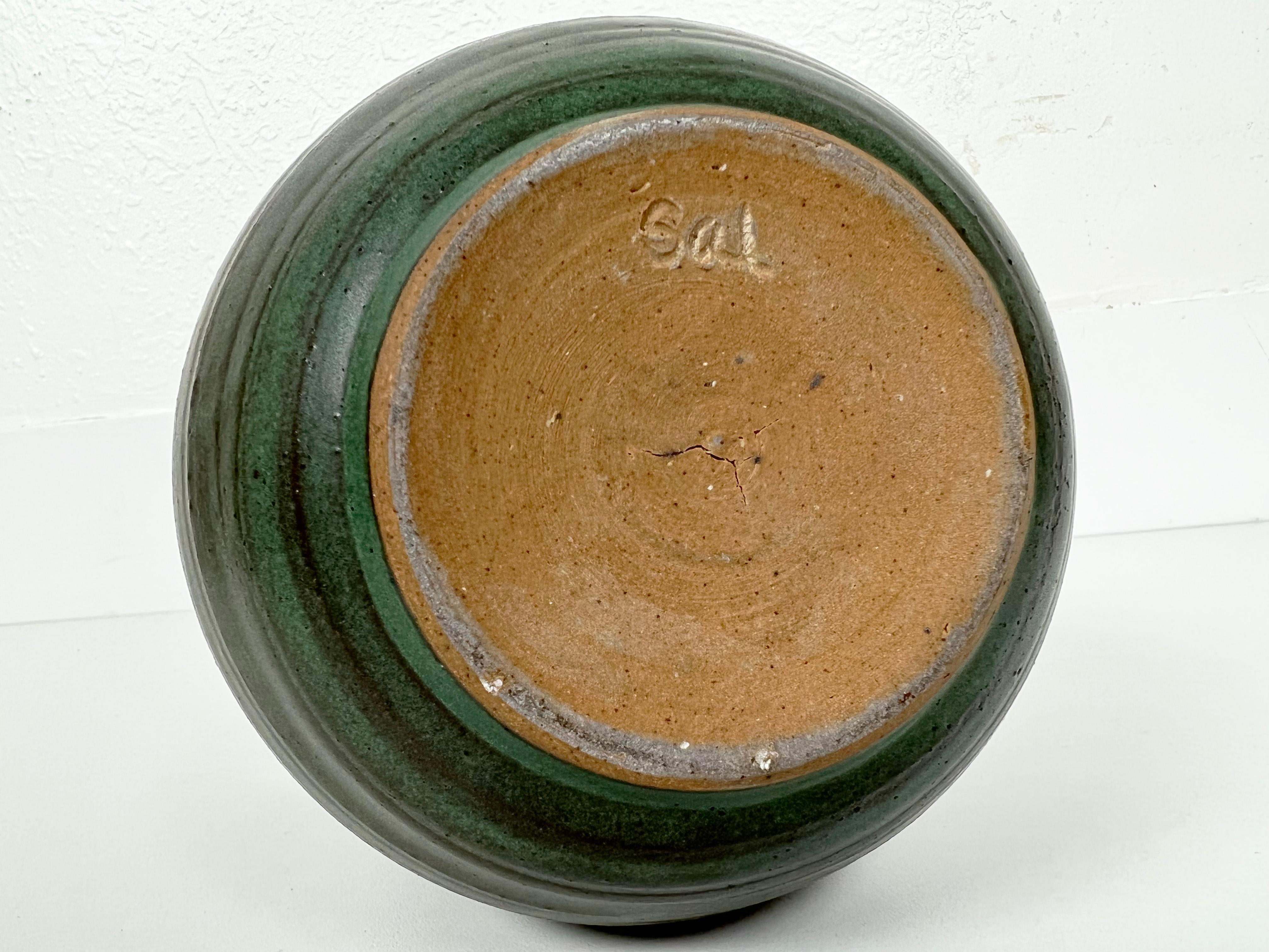 Vintage Striped Green Ceramic Vase 4