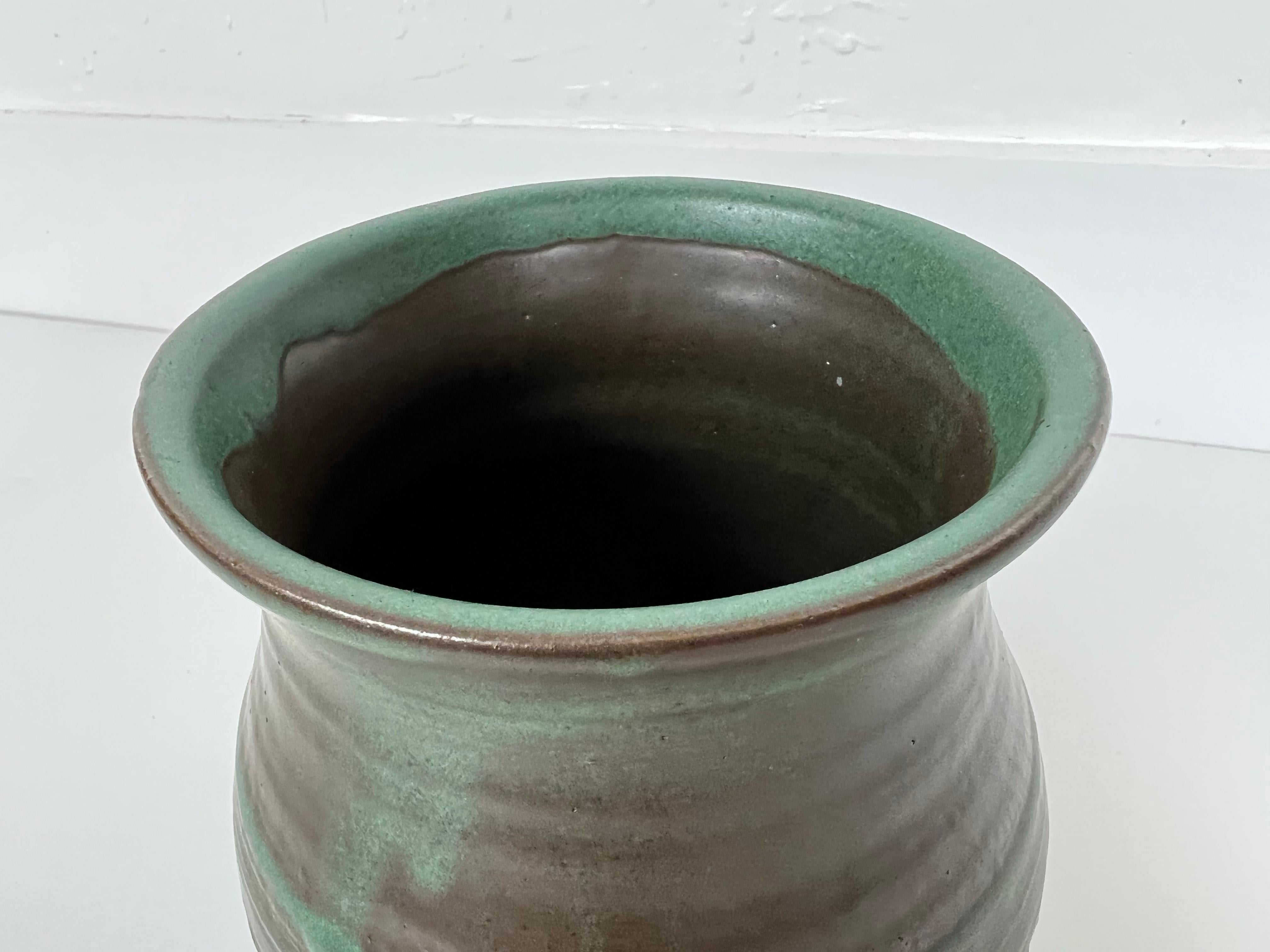 Vintage Striped Green Ceramic Vase 1
