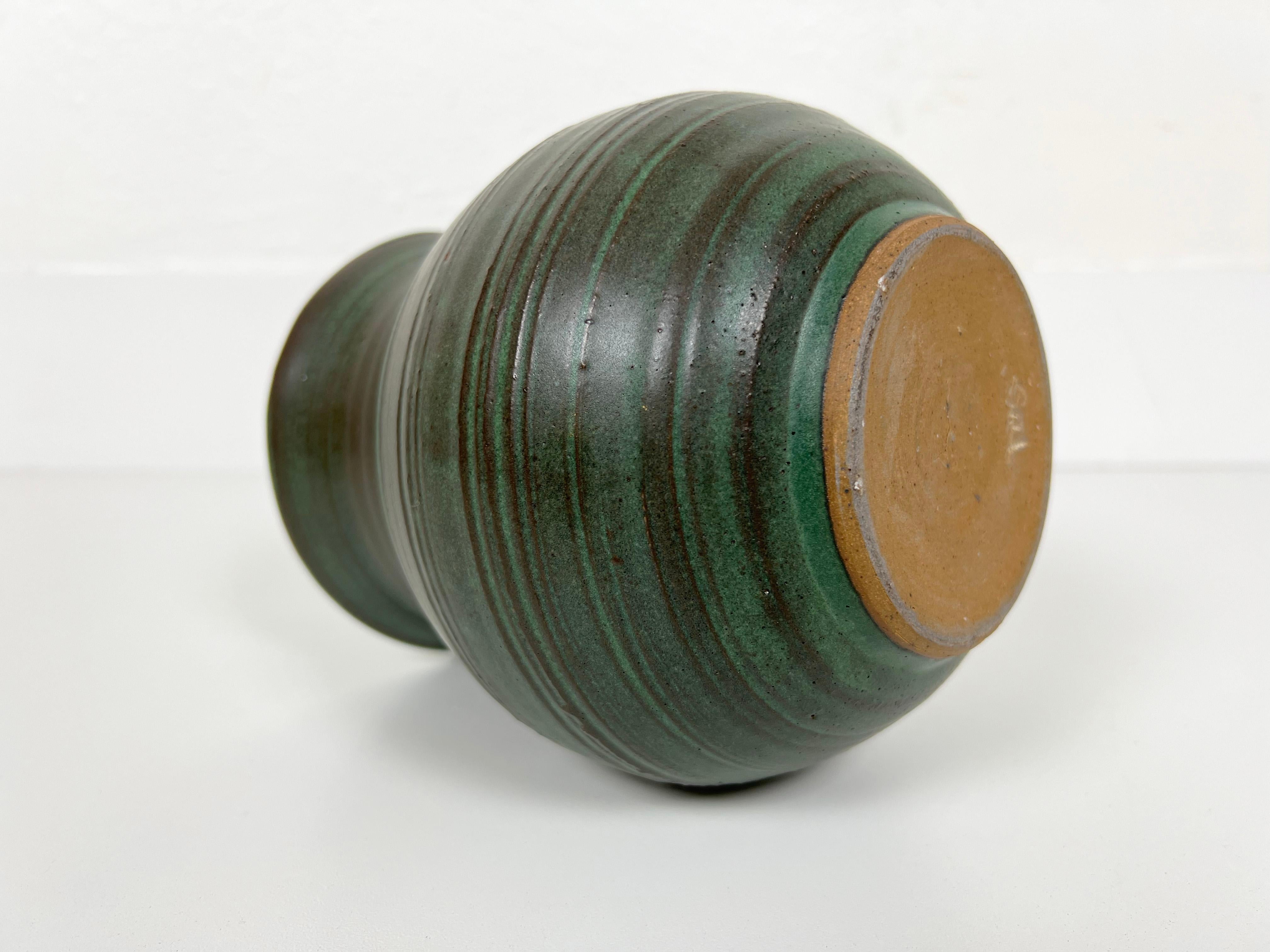 Vintage Striped Green Ceramic Vase 3