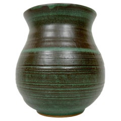 Vintage Striped Green Ceramic Vase
