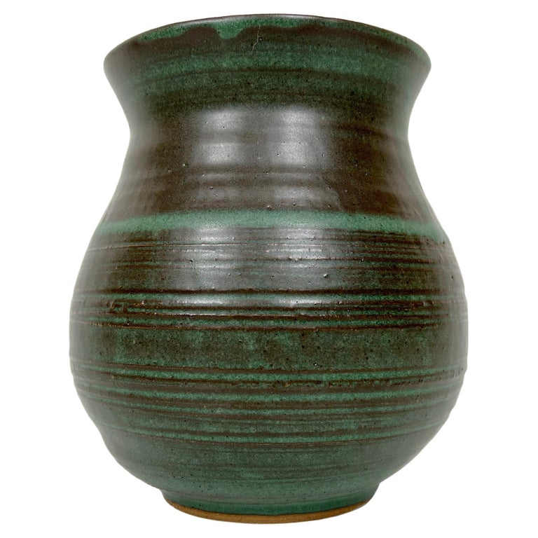 Vintage Striped Green Ceramic Vase at 1stDibs