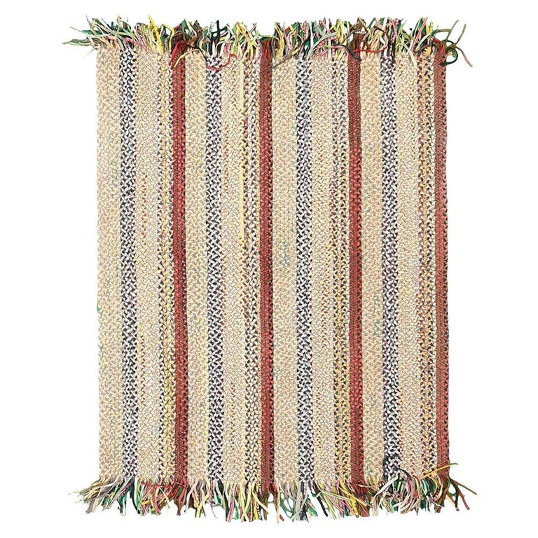 Vintage Striped Hook Rug For Sale at 1stDibs