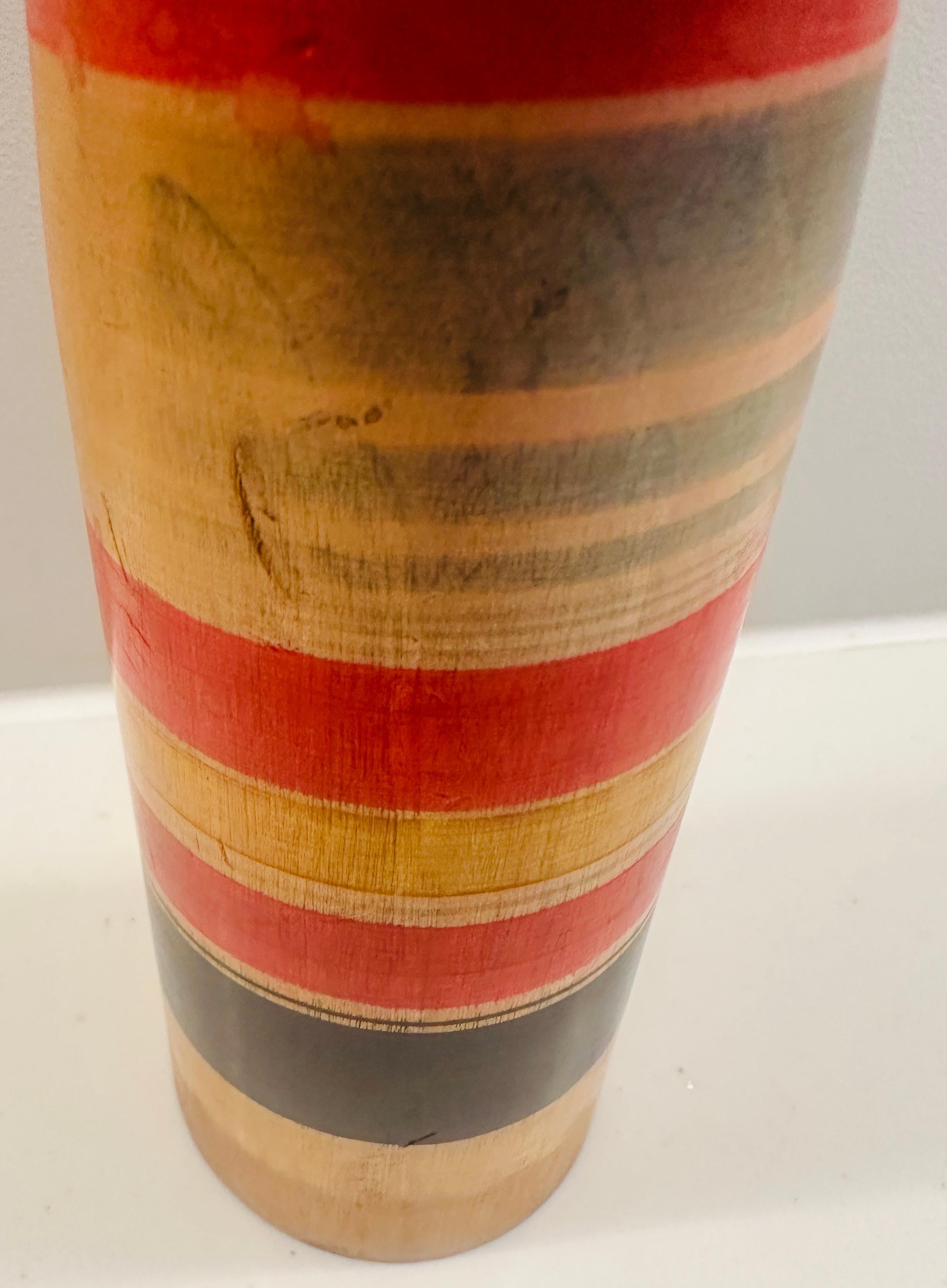 Vintage Striped Japanese Traditional Hand Painted Kokeshi Doll - Yajirou-Kei For Sale 6