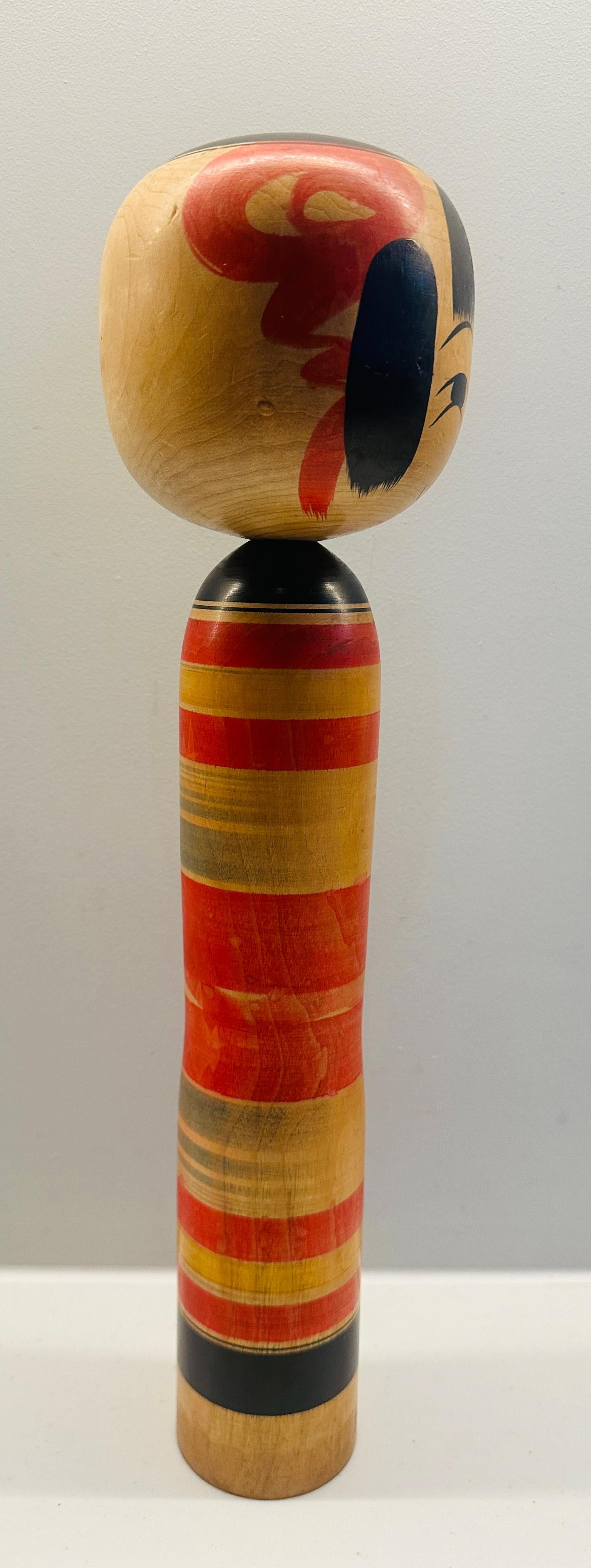 Vintage Striped Japanese Traditional Hand Painted Kokeshi Doll - Yajirou-Kei For Sale 11