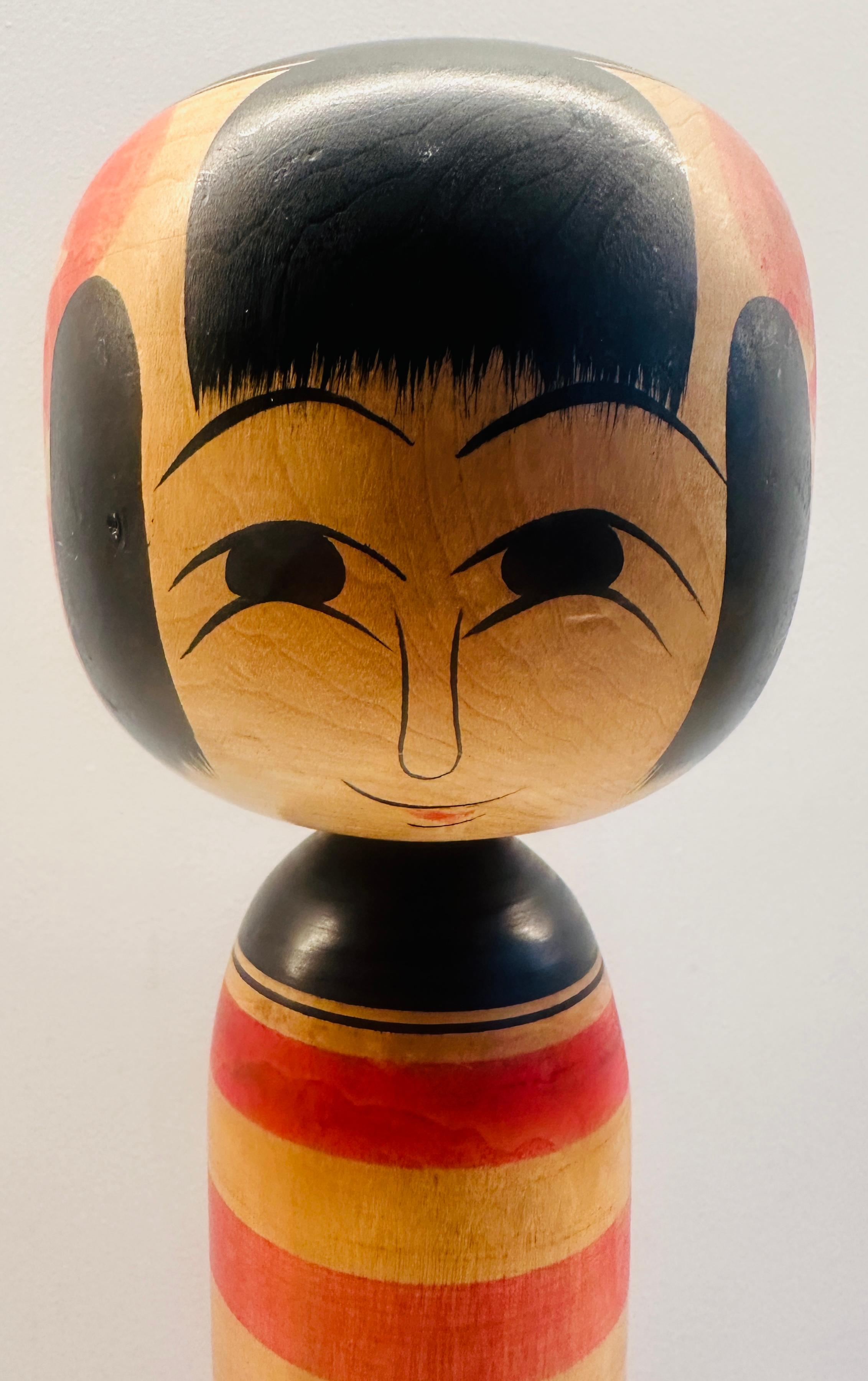 Vintage Striped Japanese Traditional Hand Painted Kokeshi Doll - Yajirou-Kei For Sale 12