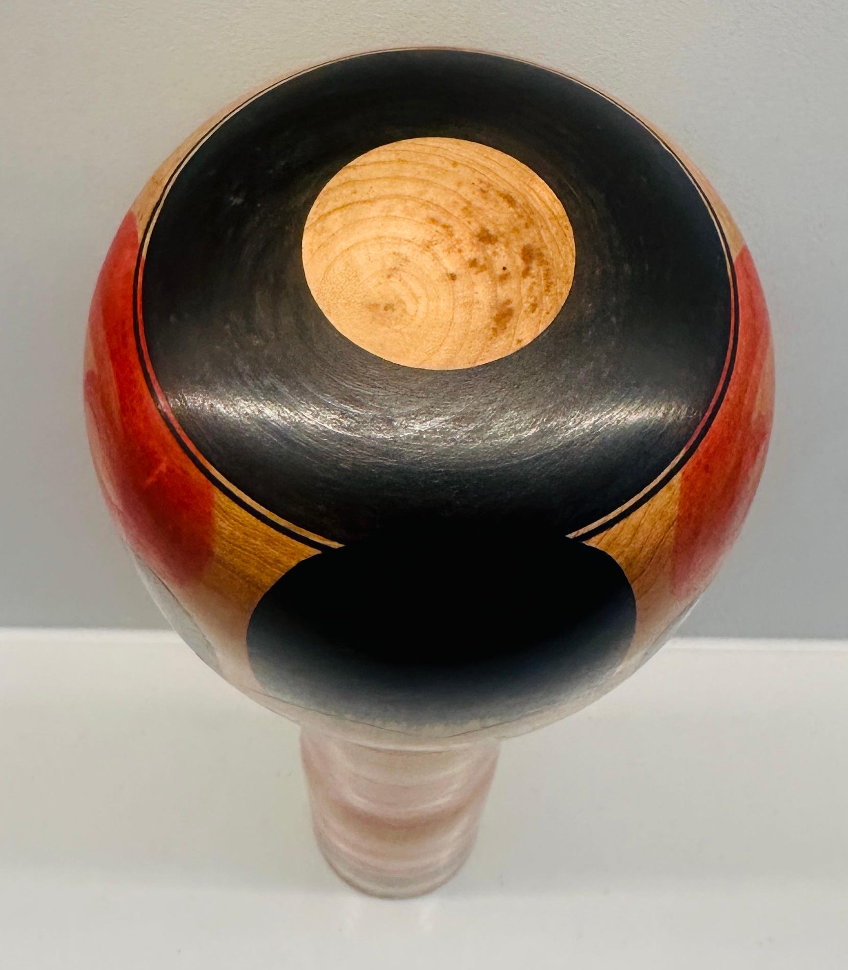 Hand-Carved Vintage Striped Japanese Traditional Hand Painted Kokeshi Doll - Yajirou-Kei For Sale