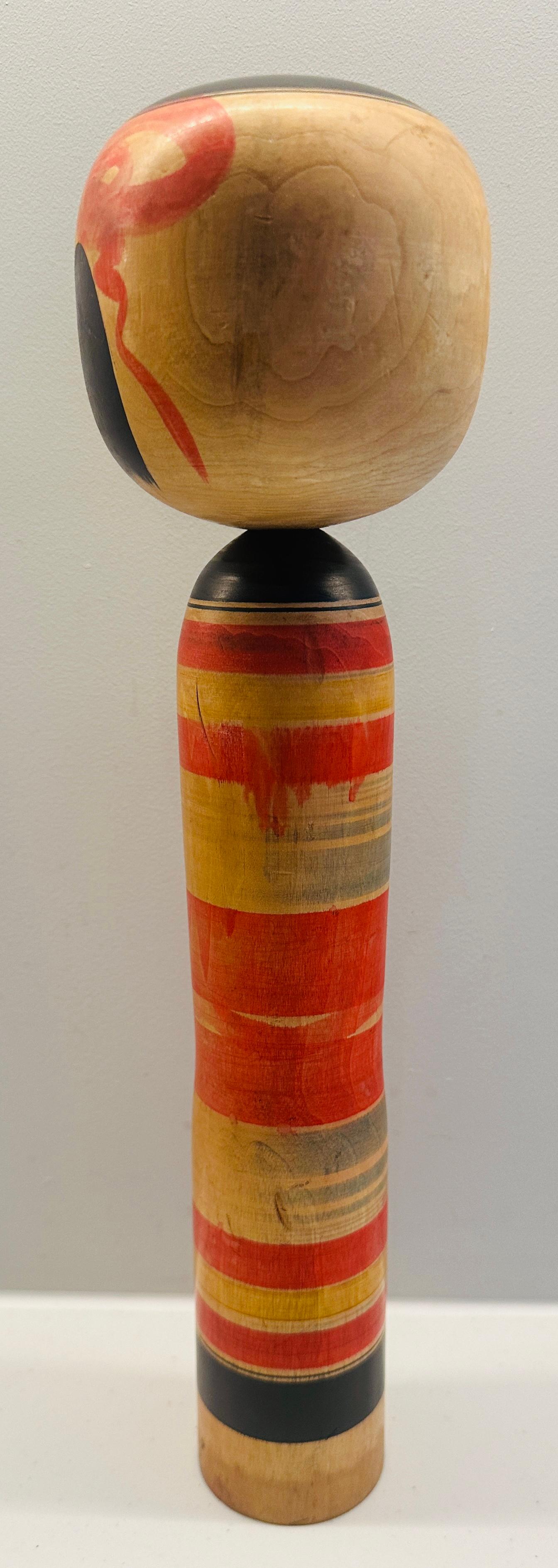 Vintage Striped Japanese Traditional Hand Painted Kokeshi Doll - Yajirou-Kei For Sale 1