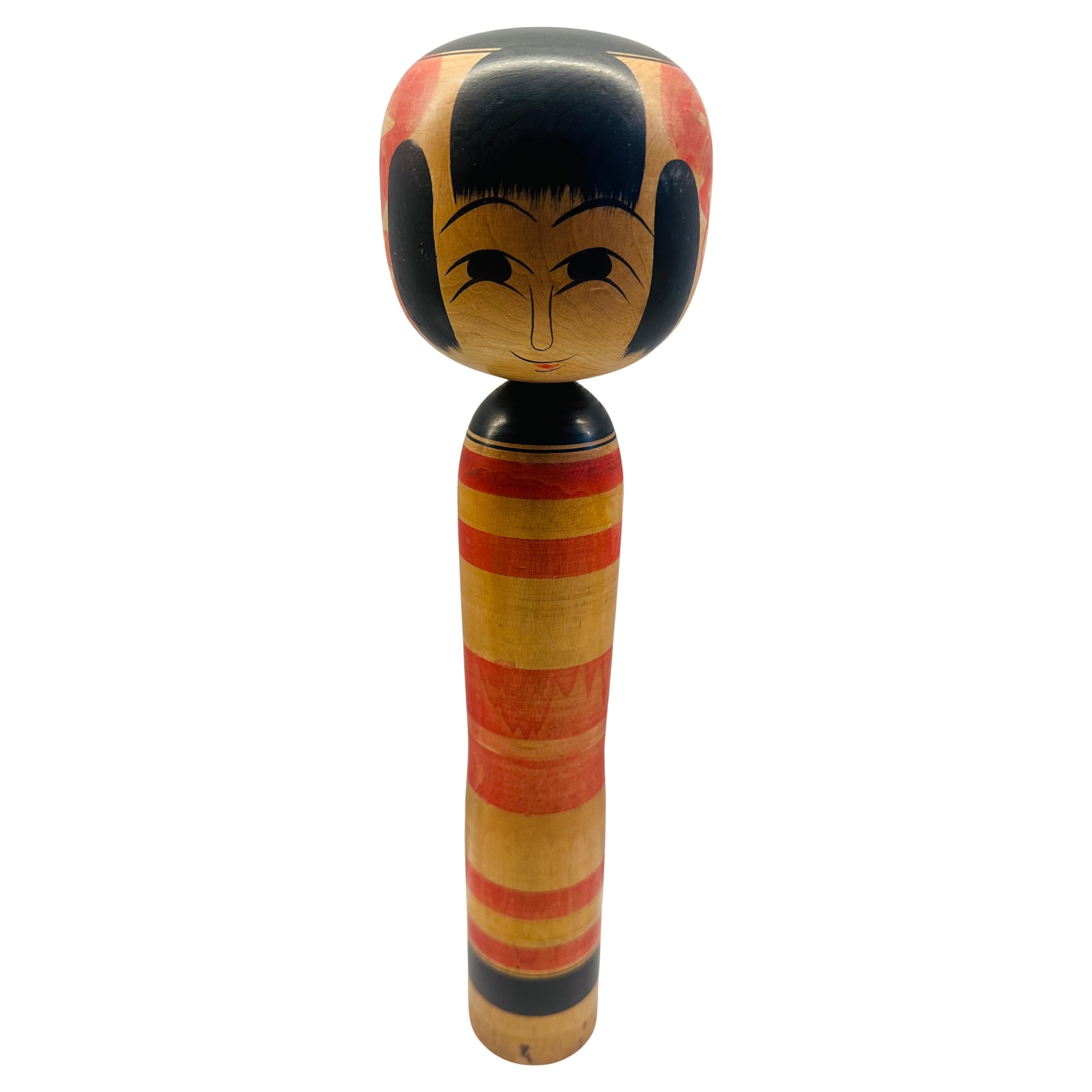 Vintage Striped Japanese Traditional Hand Painted Kokeshi Doll - Yajirou-Kei