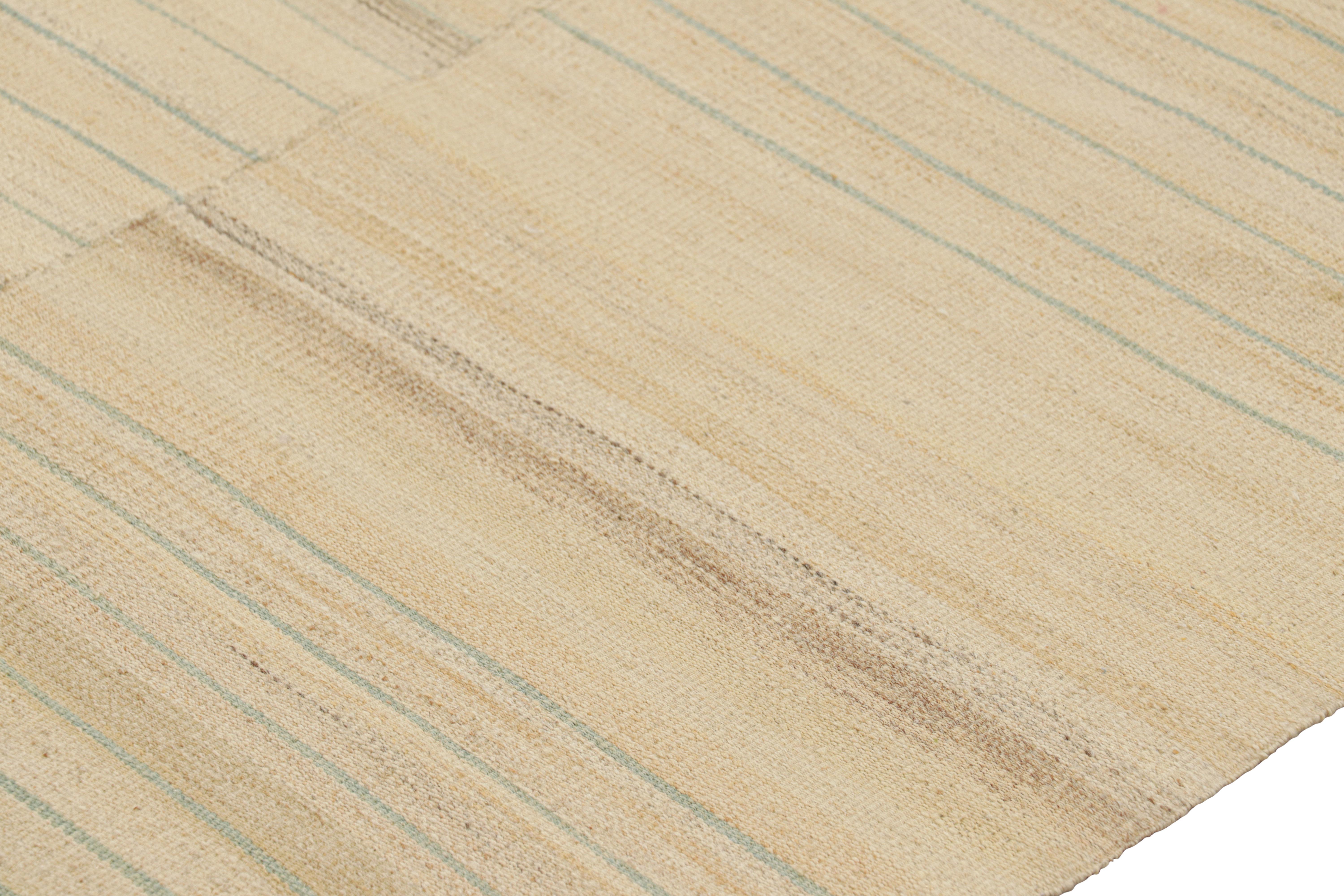 Handwoven in wool, this 8x10 vintage flatweave is a particularly exciting, rare find in Rug & Kilim’s collection of panel-woven Kilims. 

On the Design: 

Woven in vertical panels, this flatweave presents five segments each with their own variation