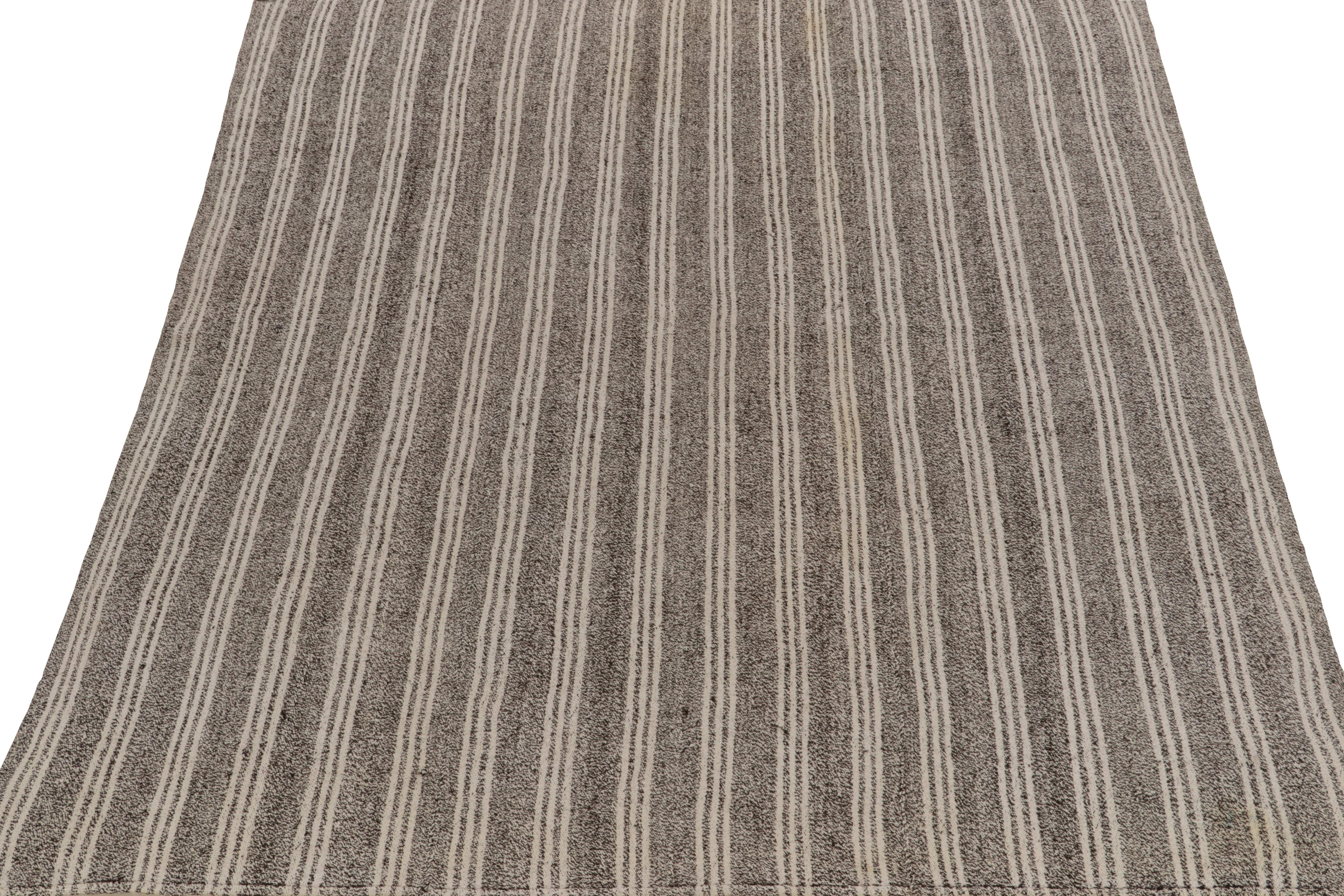 Turkish Vintage Striped Kilim in Gray Striations, Salt and Pepper Colors by Rug & Kilim For Sale