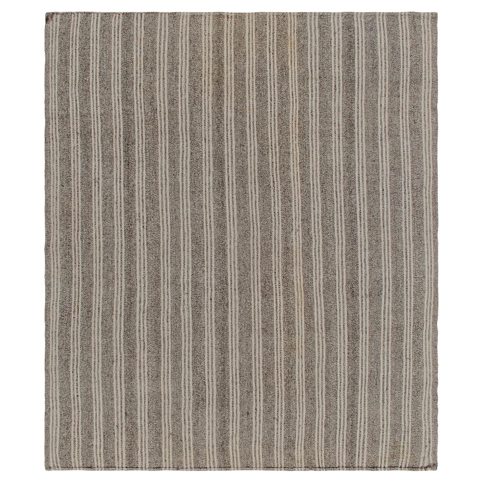 Vintage Striped Kilim in Gray Striations, Salt and Pepper Colors by Rug & Kilim For Sale