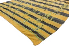 Vintage Berber Striped Moroccan Kilim Rug, Nomadic Charm Meets Sartorially Chic