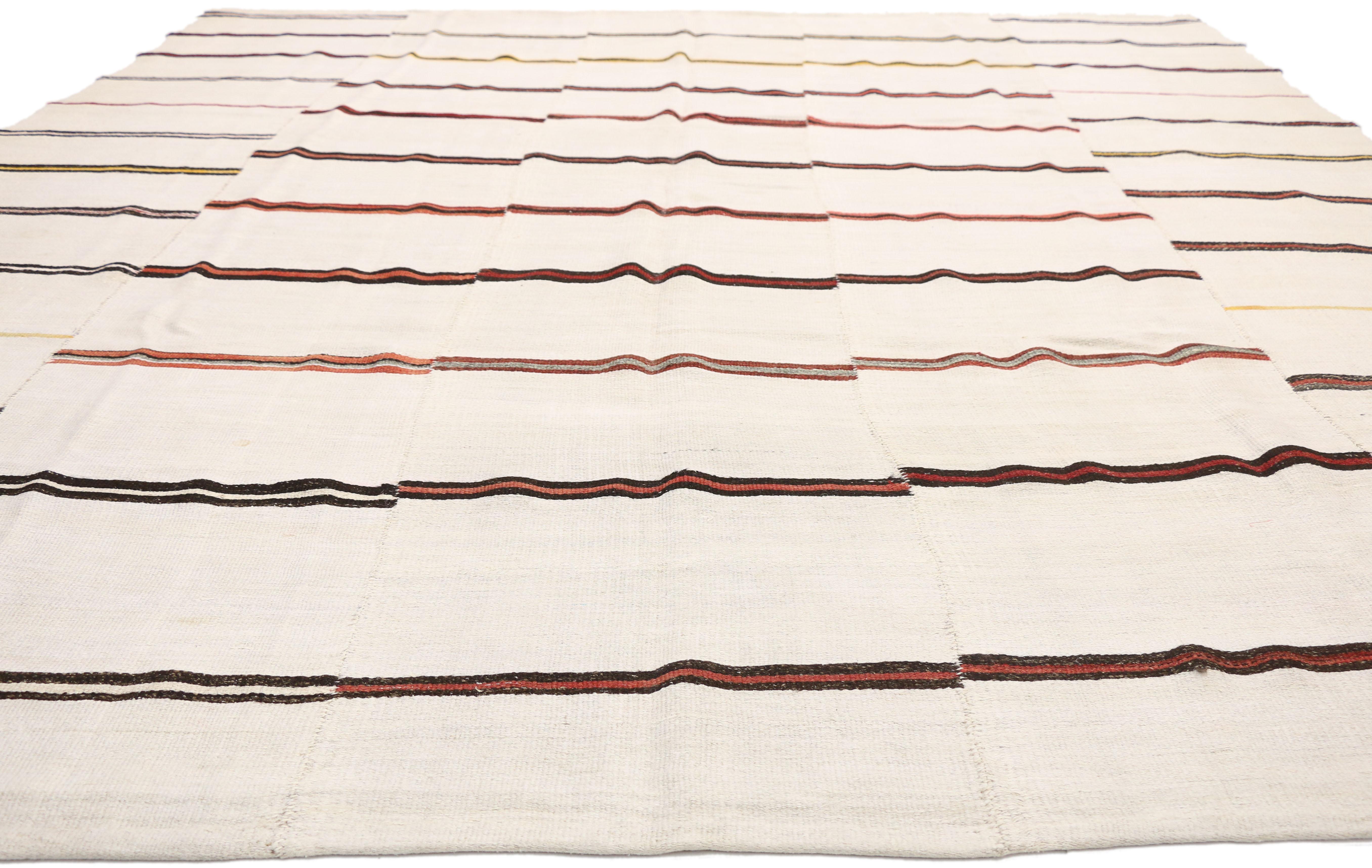 Turkish Vintage Striped Kilim Rug with Modernist Style, Large Flat-Weave Area Rug