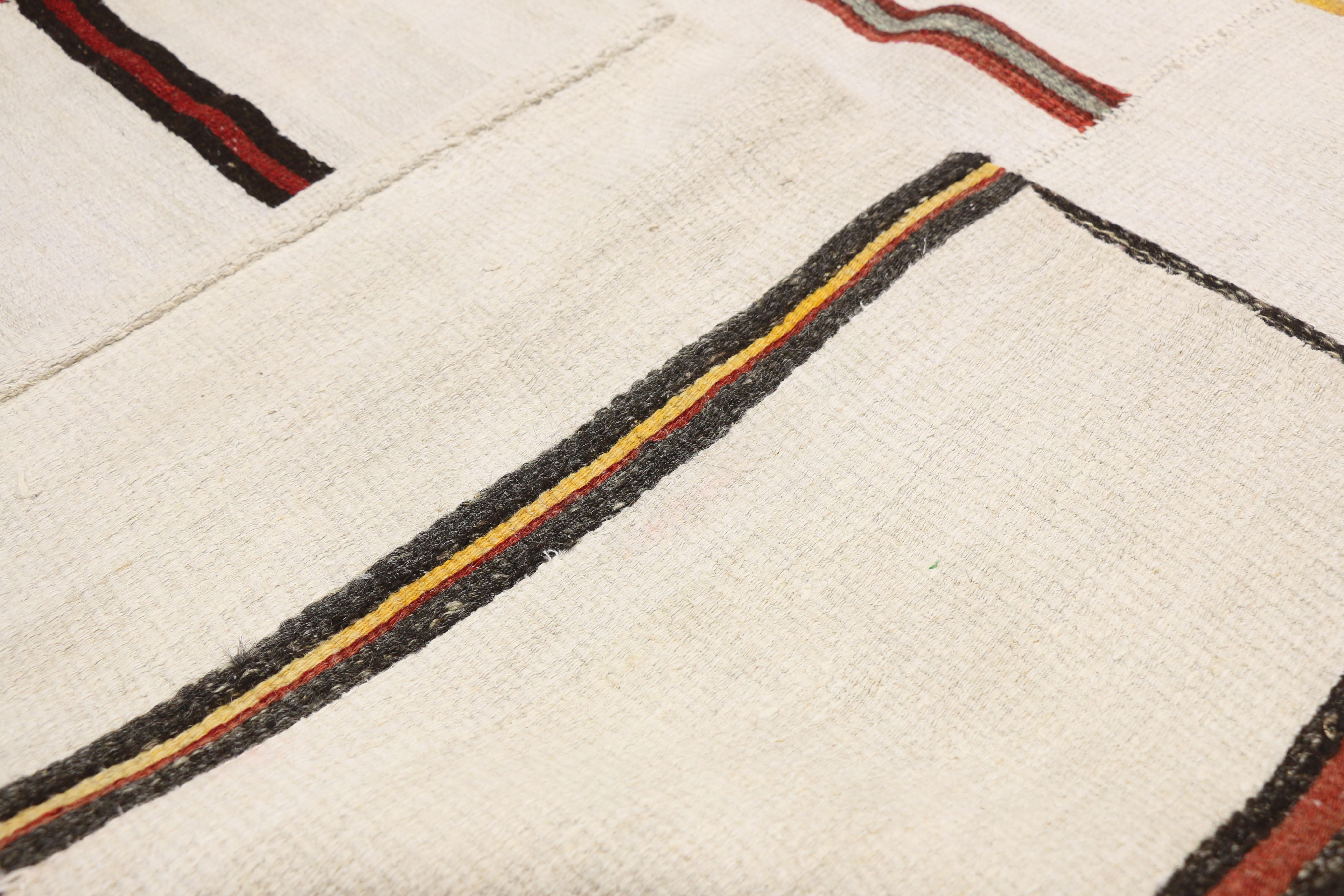 Vintage Striped Kilim Rug with Modernist Style, Large Flat-Weave Area Rug In Good Condition In Dallas, TX