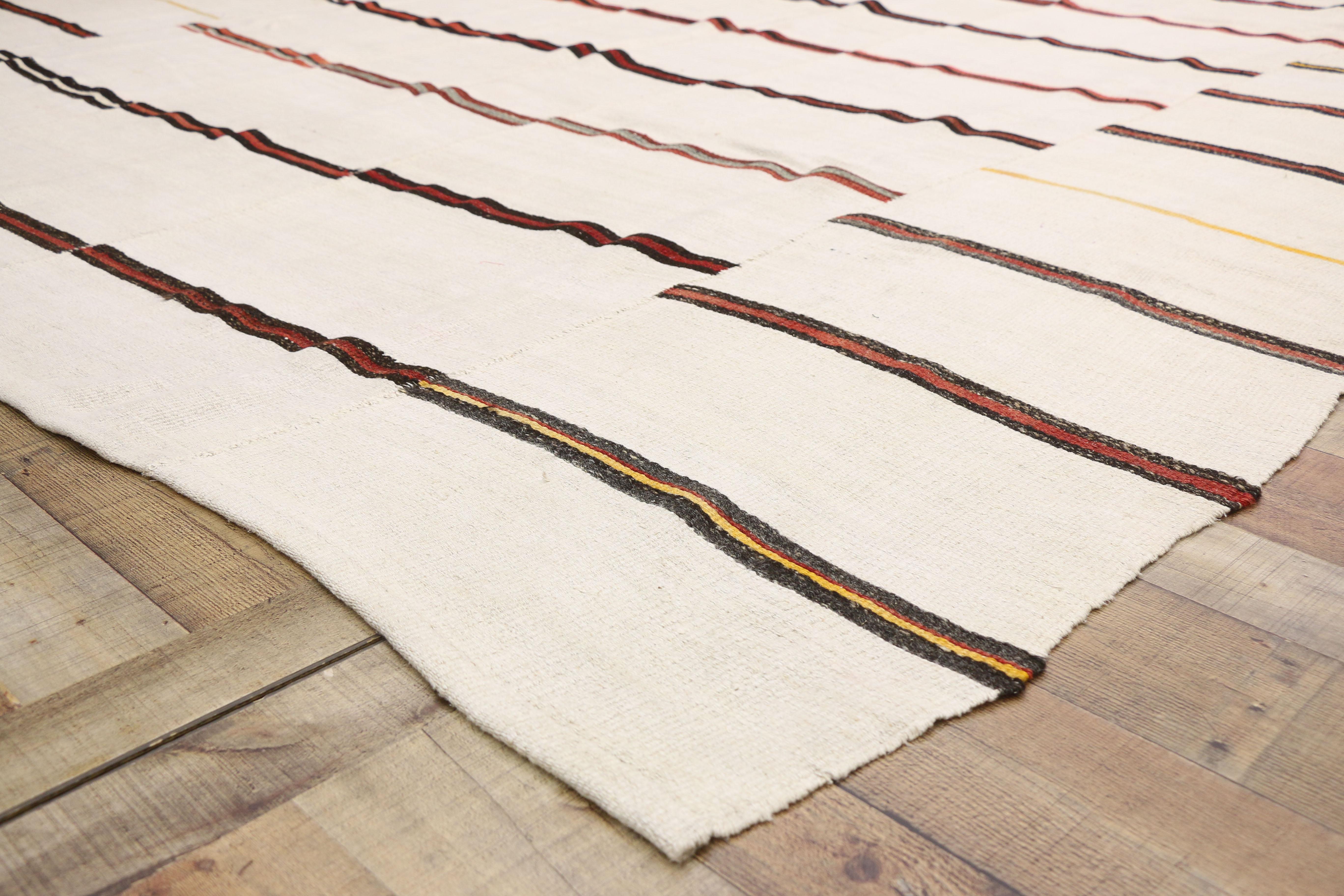 20th Century Vintage Striped Kilim Rug with Modernist Style, Large Flat-Weave Area Rug