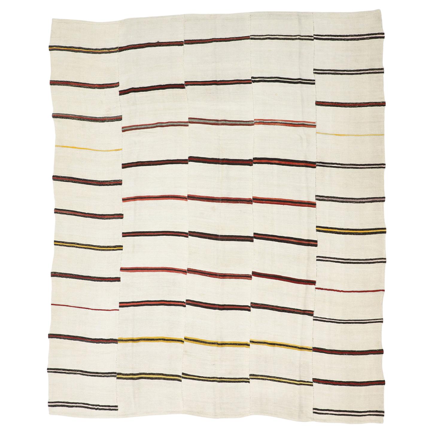Vintage Striped Kilim Rug with Modernist Style, Large Flat-Weave Area Rug