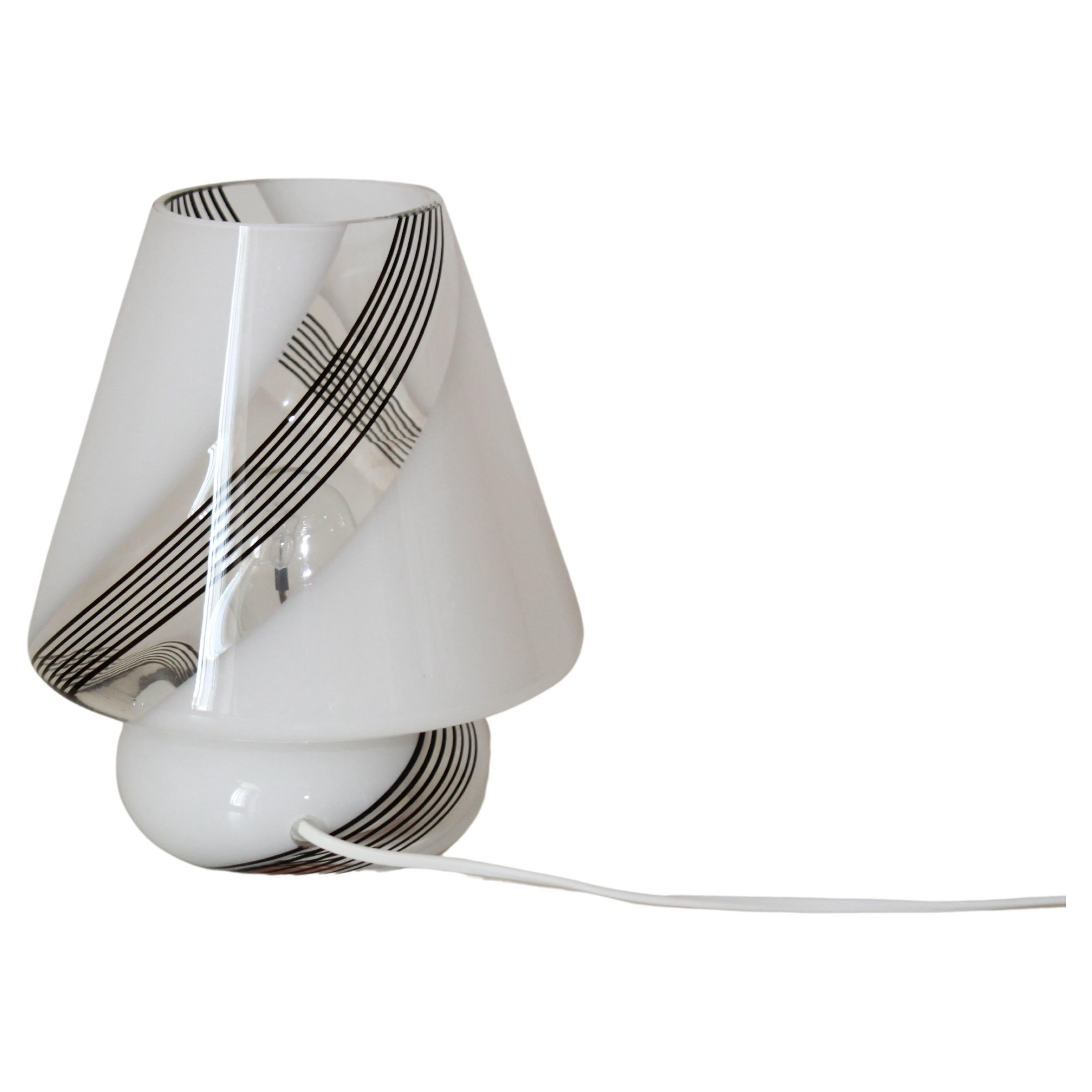 Mid-Century Modern Vintage Striped Murano Glass Mushroom Table Lamp, Italy 1960s